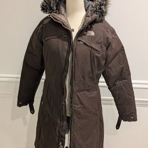 North Face Hyvent Jacket Women’s Brown Goose Down Faux Fur Hooded Parka - Small